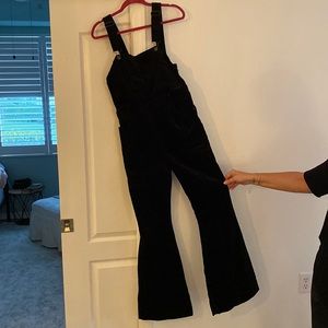 Black velvet stretchy wide legged overalls!